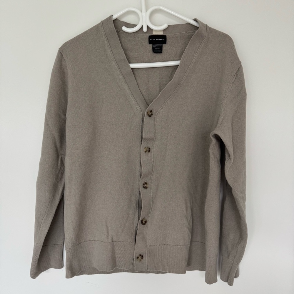 Club Monaco Taupe Cardigan Sweater 100% wool